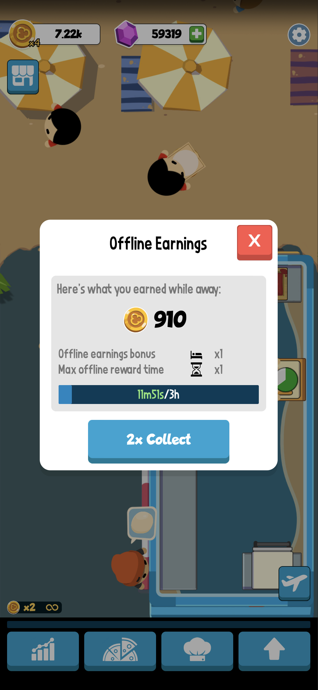 Idle Pizza match in progress with ghost opponent